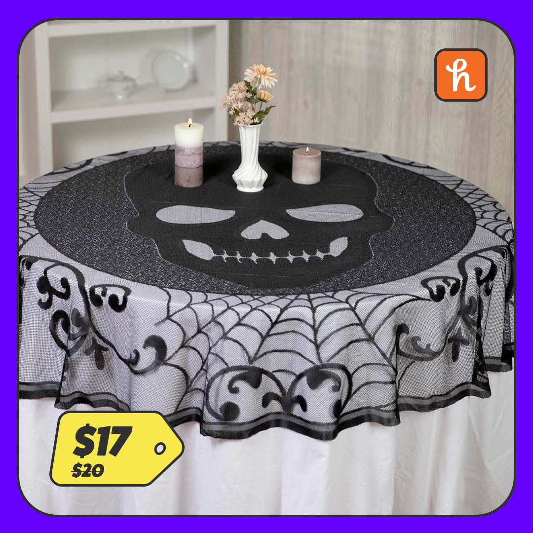 70-Inch Round Skull Lace Decorative Table Cover
